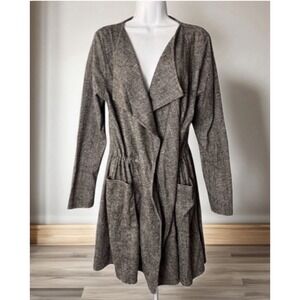 Ivoire Cardigan Jacket Women XL Gray Plaid Open Front Drawstring Waist Pockets